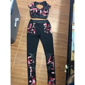 Dance Costume Medium Child Red Reverence Jazz Contemporary Acro Plaid Metallic